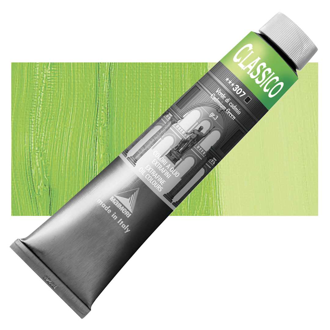 Open in modal - Maimeri Classico Oil Color - Cadmium Green, 200 ml tube and swatch