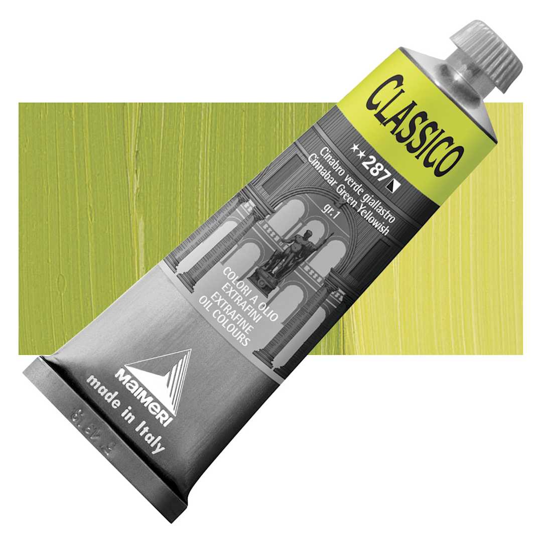 Open in modal - Maimeri Classico Oil Color - Cinnabar Green Yellowish, 60 ml tube and swatch