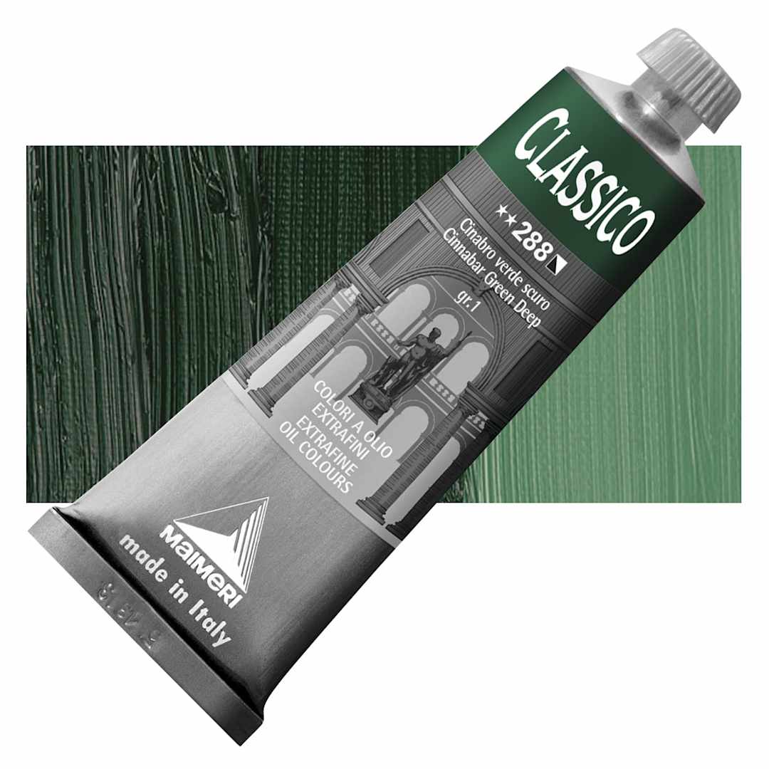 Open in modal - Maimeri Classico Oil Color - Cinnabar Green Deep, 60 ml tube and swatch