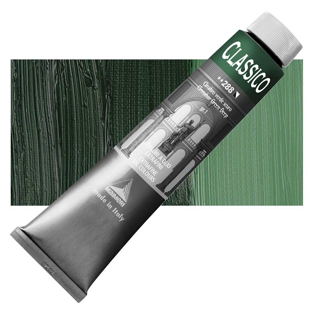 Open in modal - Maimeri Classico Oil Color - Cinnabar Green Deep, 200 ml tube and swatch