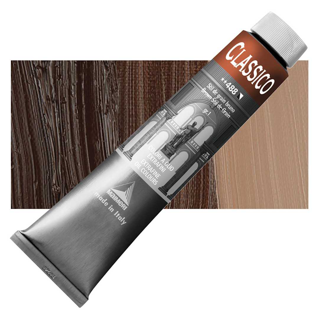 Open in modal - Maimeri Classico Oil Color - Brown Stil de Grain, 200 ml tube and swatch