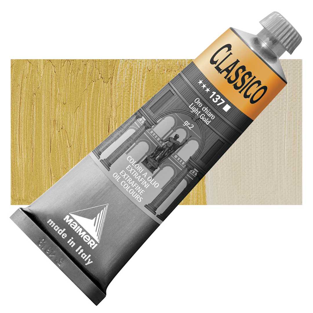 Open in modal - Maimeri Classico Oil Color - Light Gold, 60 ml tube and swatch
