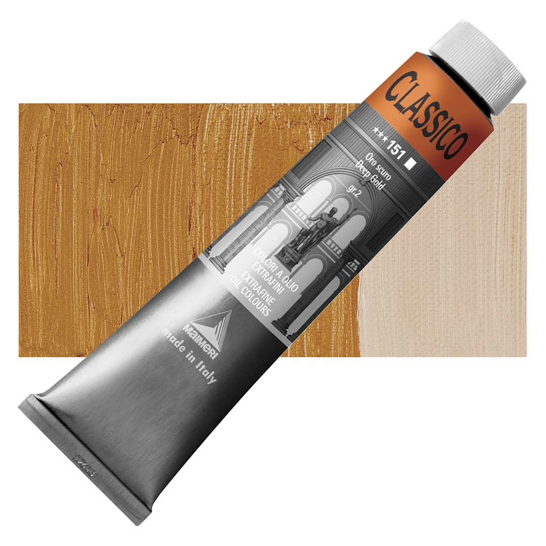 Open in modal - Maimeri Classico Oil Color - Deep Gold, 200 ml tube and swatch