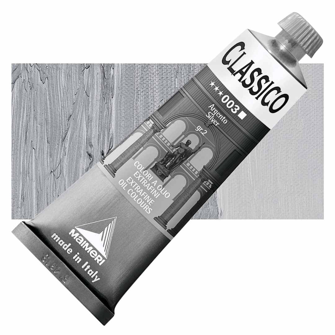 Open in modal - Maimeri Classico Oil Color - Silver, 60 ml tube and swatch