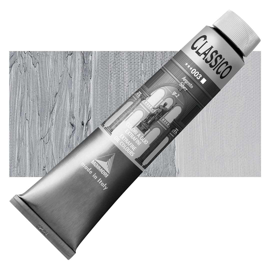 Open in modal - Maimeri Classico Oil Color - Silver, 200 ml tube and swatch
