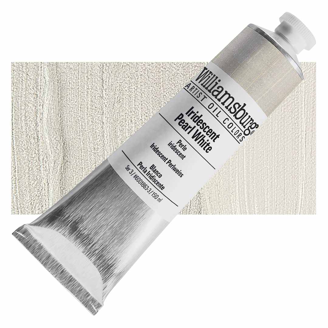 Open in modal - Williamsburg Handmade Oil Paint - Iridescent Pearl White, 150 ml tube and swatch
