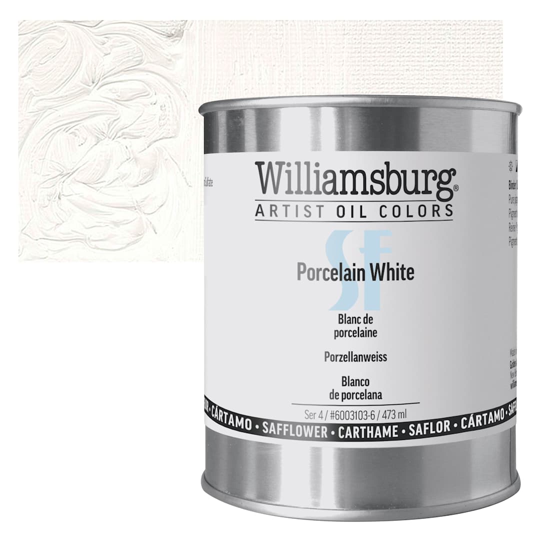 Open in modal - Williamsburg Handmade Safflower Oil Color - Porcelain White, 16 oz Can and swatch