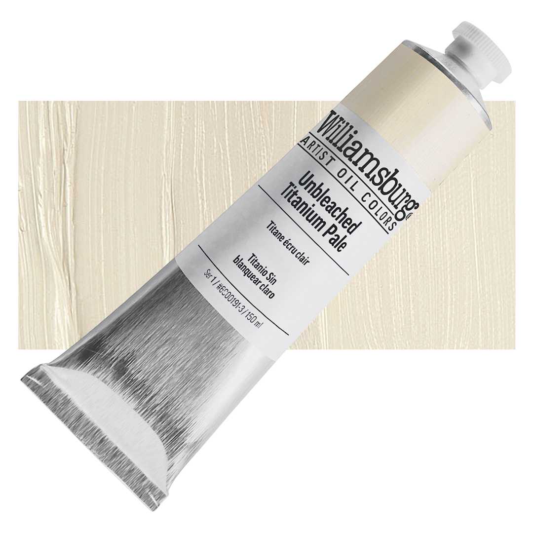 Open in modal - Williamsburg Handmade Oil Paint - Unbleached Titanium Pale, 150 ml tube and swatch