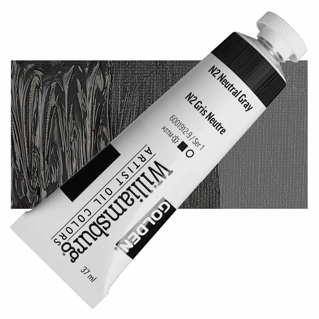 Open in modal - Williamsburg Handmade Oil Paint - N2 Neutral Gray, 37 ml tube and swatch