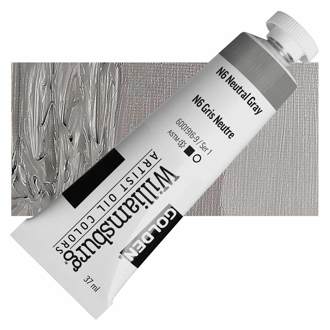 Open in modal - Williamsburg Handmade Oil Paint - N6 Neutral Gray, 37 ml tube and swatch