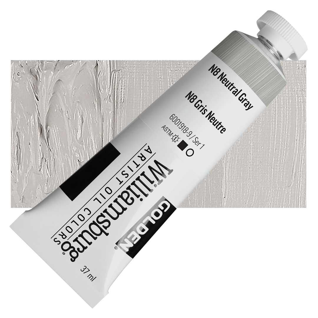 Open in modal - Williamsburg Handmade Oil Paint - N8 Neutral Gray, 37 ml tube and swatch