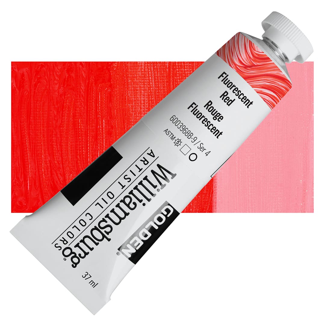 Open in modal - Williamsburg Handmade Oil Paint - Fluorescent Red, 37 ml tube and swatch