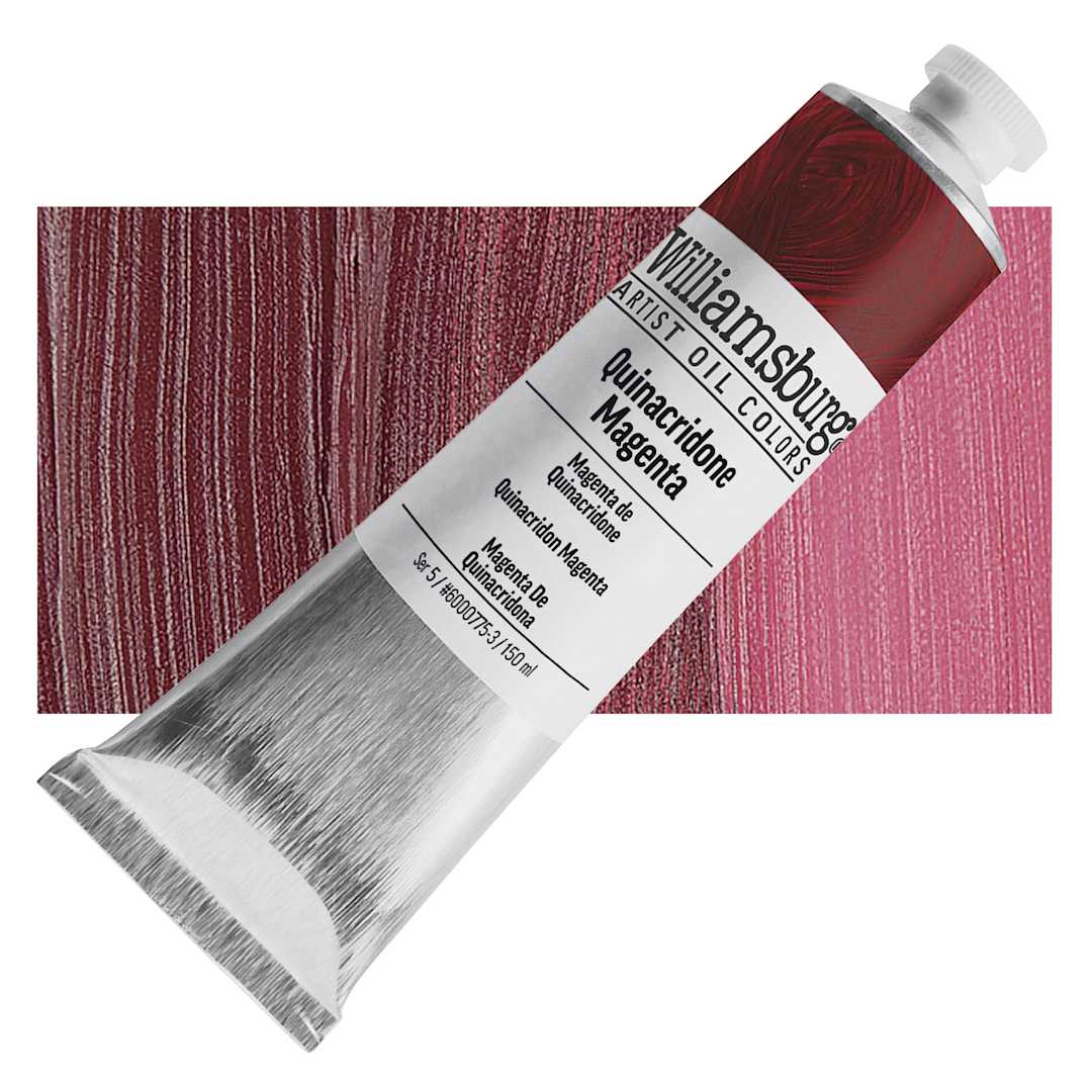 Open in modal - Williamsburg Handmade Oil Paint - Quinacridone Magenta, 150 ml tube and swatch