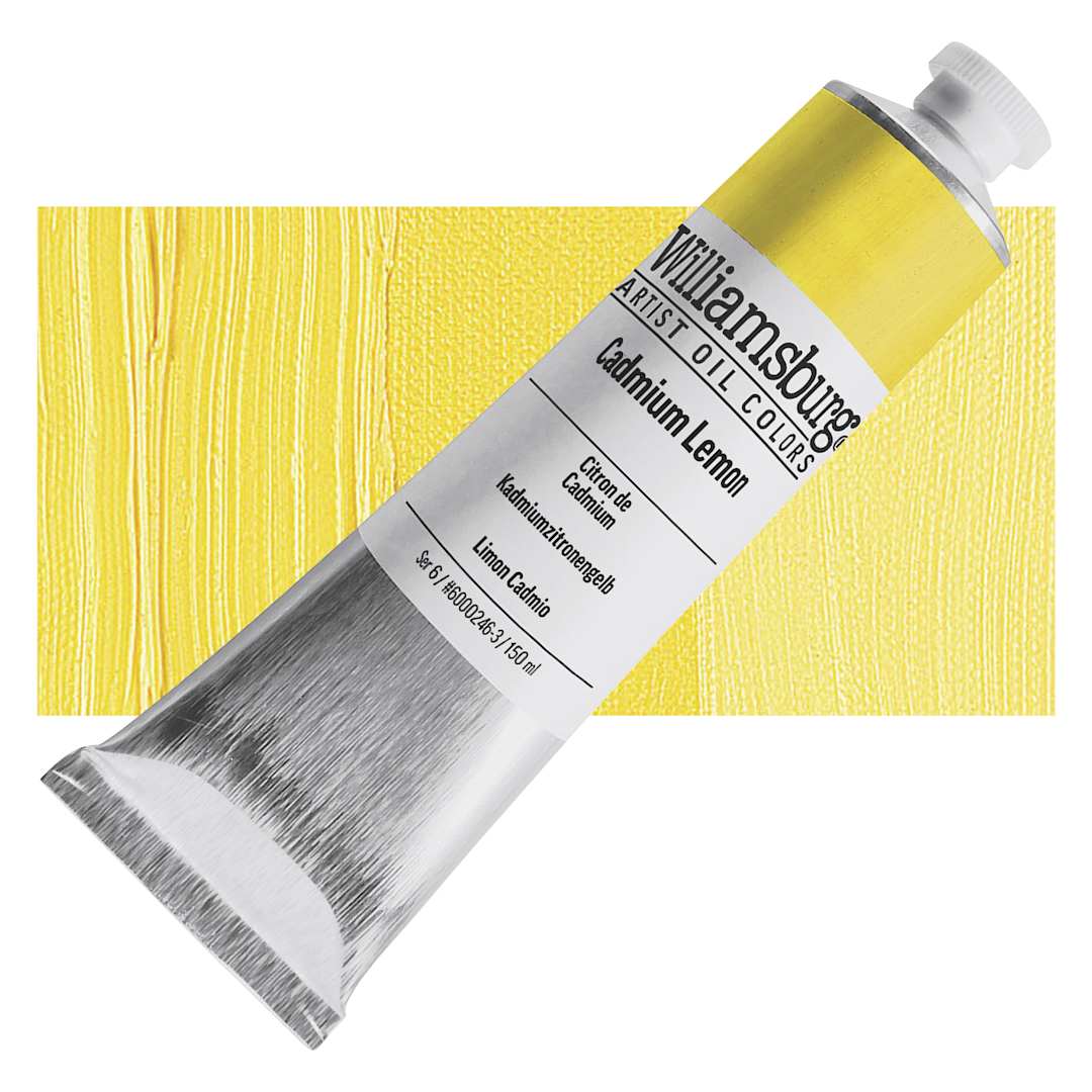 Open in modal - Williamsburg Handmade Oil Paint - Cadmium Lemon, 150 ml tube and swatch