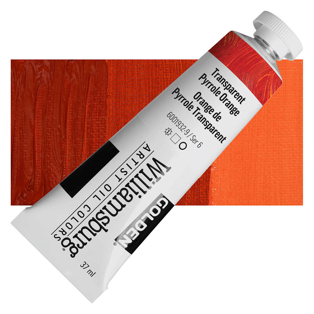 Open in modal - Williamsburg Handmade Oil Paint - Transparent Pyrrole Orange, 37 ml tube and swatch