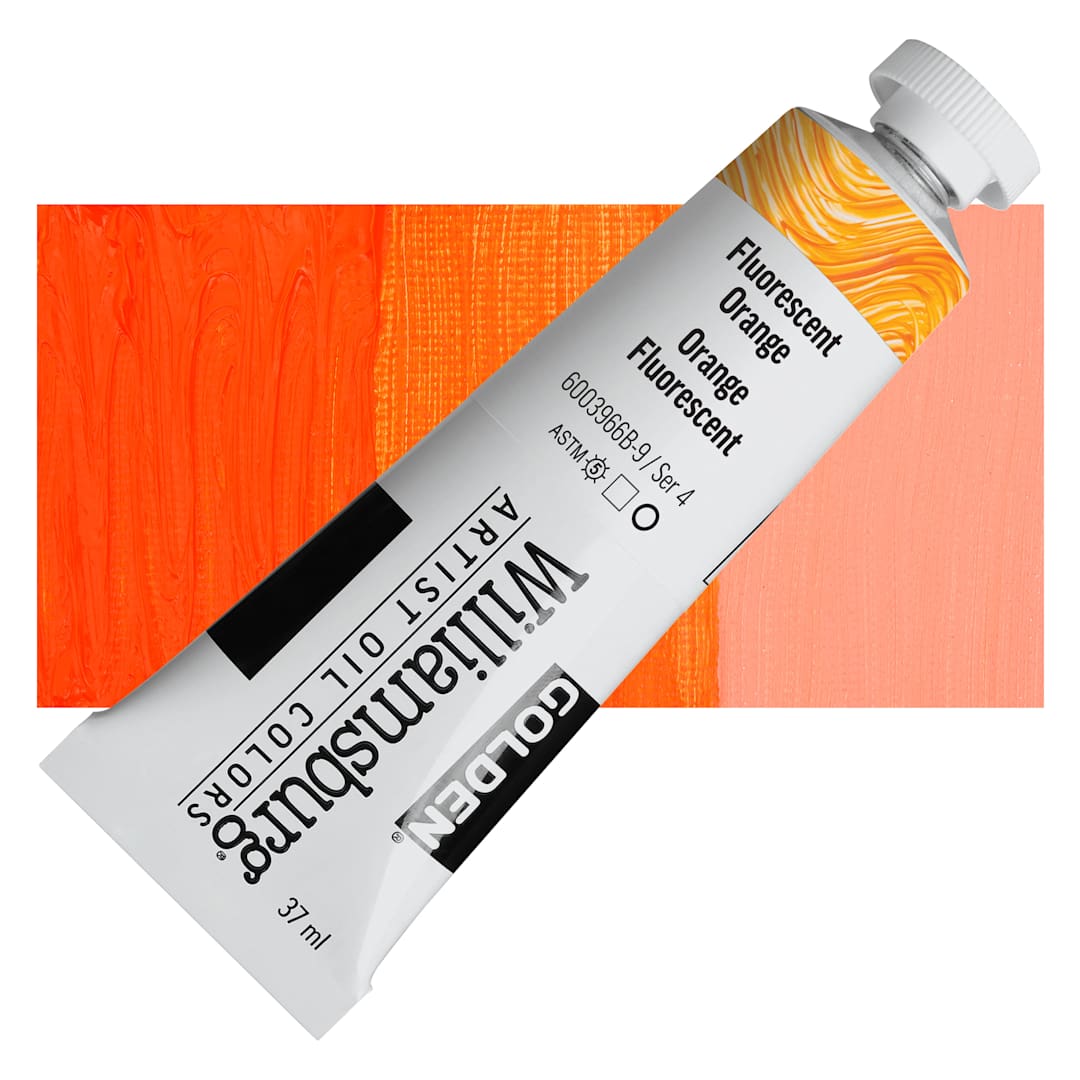 Open in modal - Williamsburg Handmade Oil Paint - Fluorescent Orange, 37 ml tube and swatch