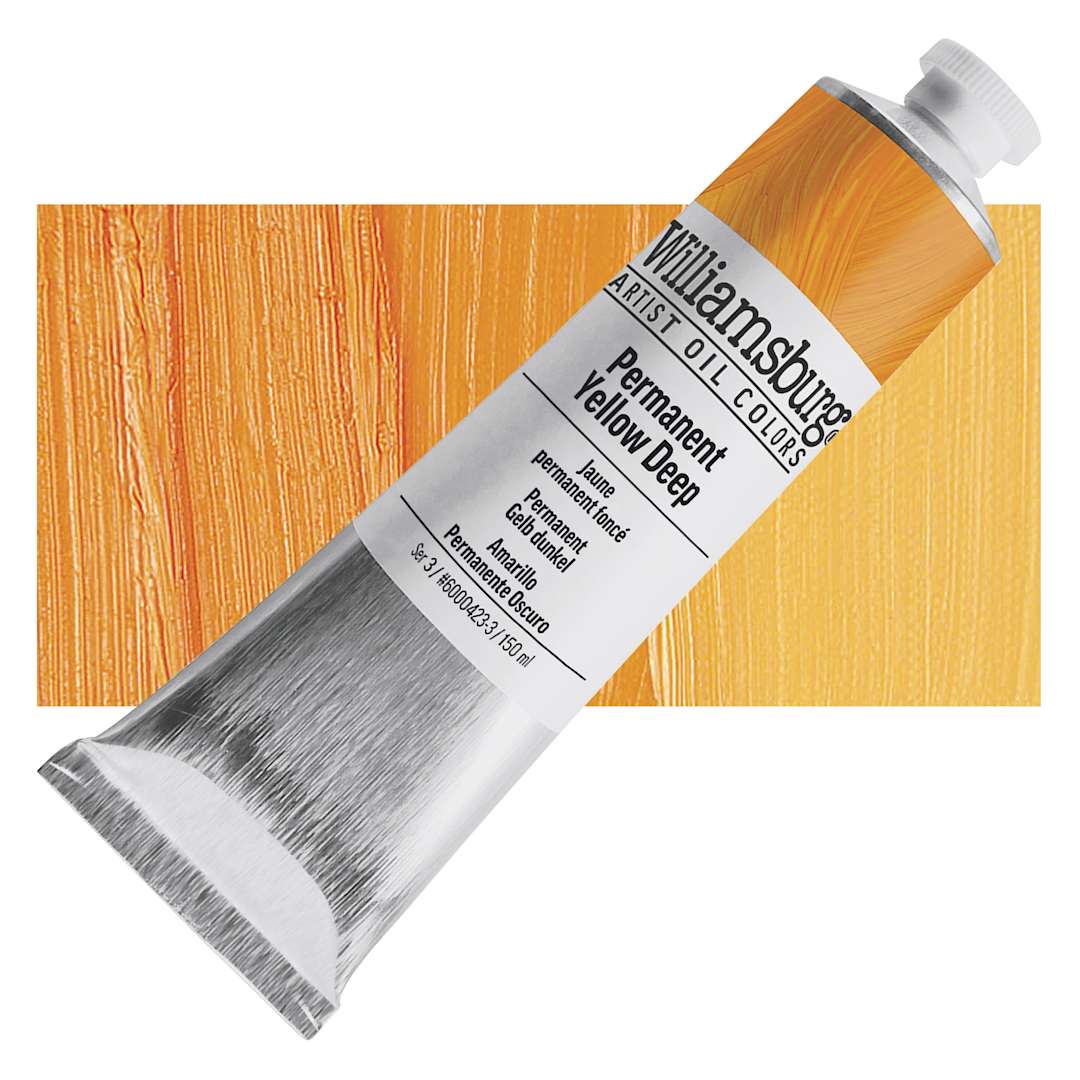 Open in modal - Williamsburg Handmade Oil Paint - Permanent Yellow Deep, 150 ml tube and swatch