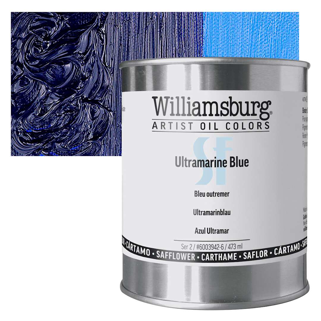 Open in modal - Williamsburg Handmade Safflower Oil Color - Ultramarine Blue, 16 oz can and swatch