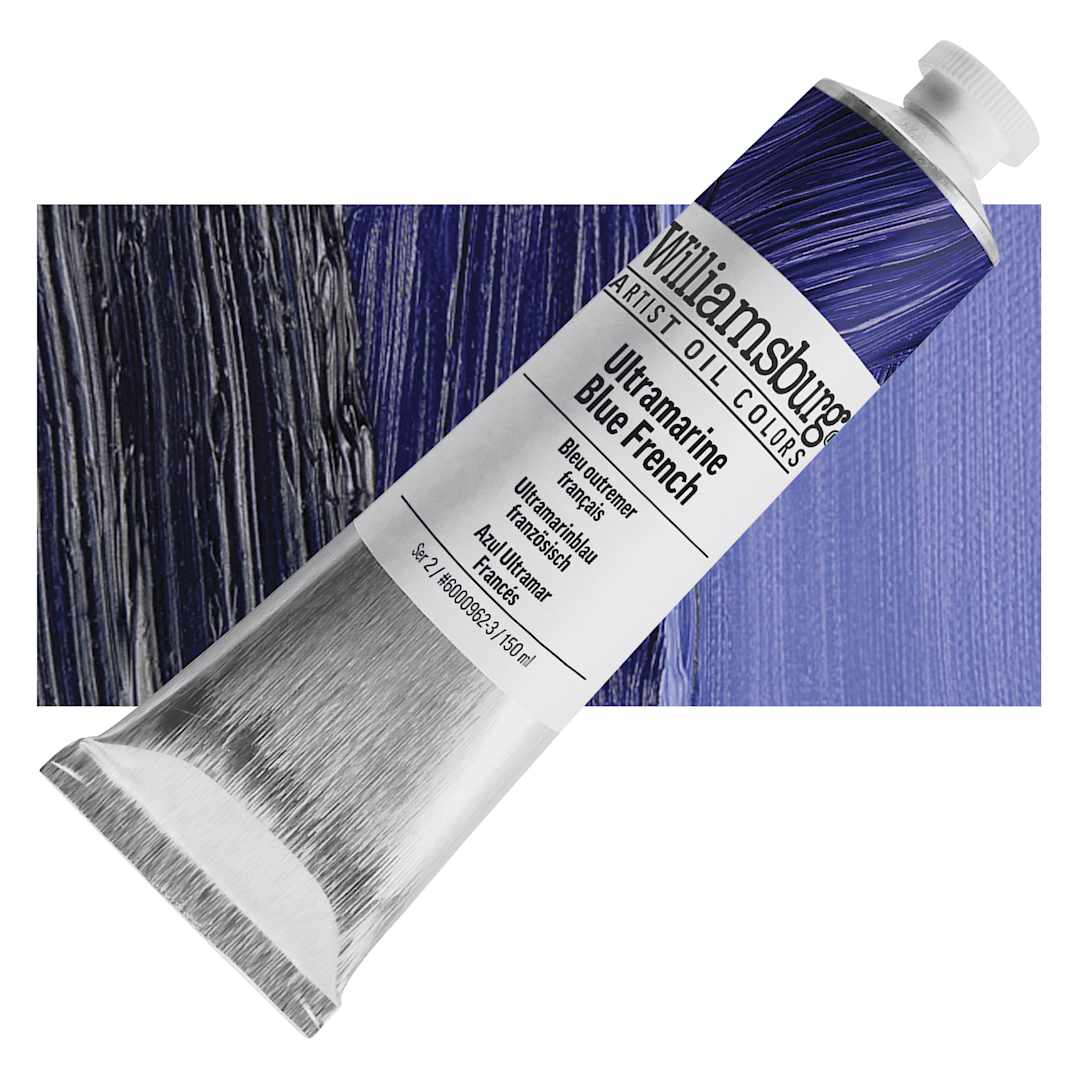 Open in modal - Williamsburg Handmade Oil Paint - Ultramarine Blue French, 150 ml tube and swatch
