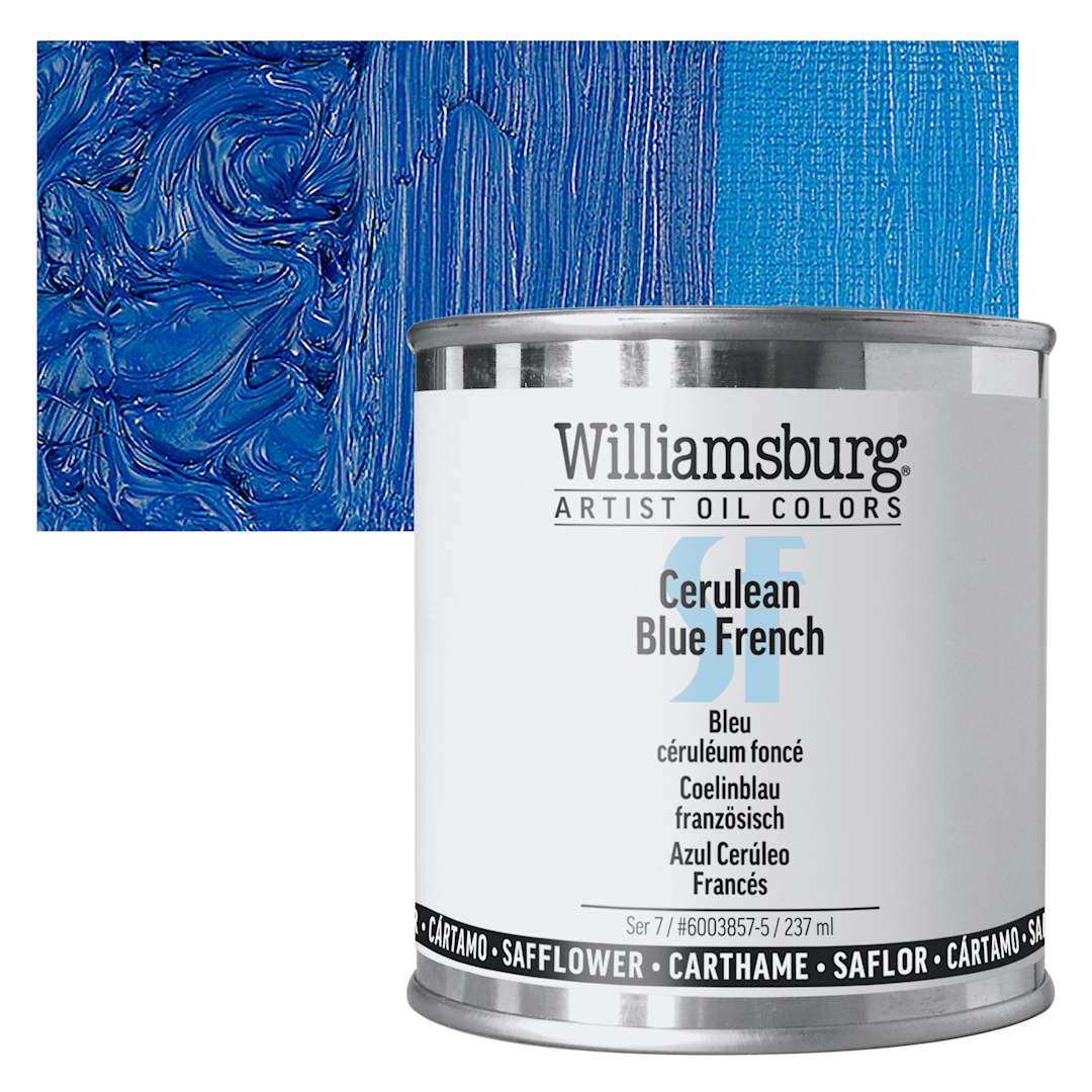 Open in modal - Williamsburg Handmade Safflower Oil Color - Cerulean Blue French, 8 oz Can and swatch