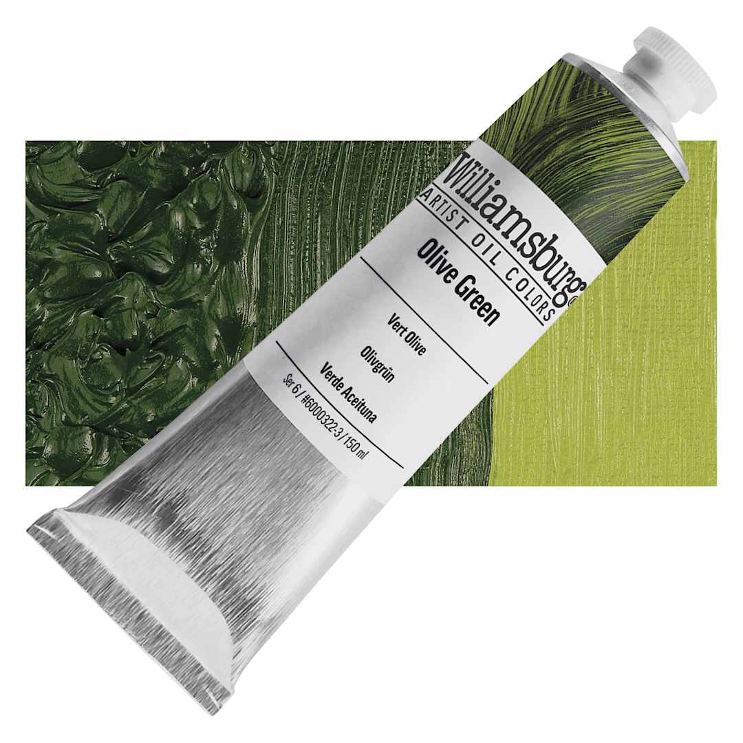 Open in modal - Williamsburg Handmade Oil Paint - Olive Green, 150 ml tube and swatch