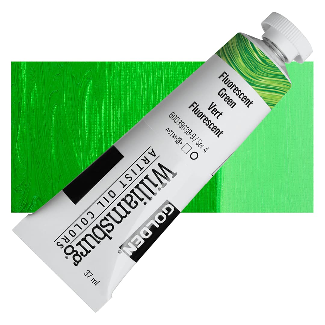 Open in modal - Williamsburg Handmade Oil Paint - Fluorescent Green, 37 ml tube and swatch