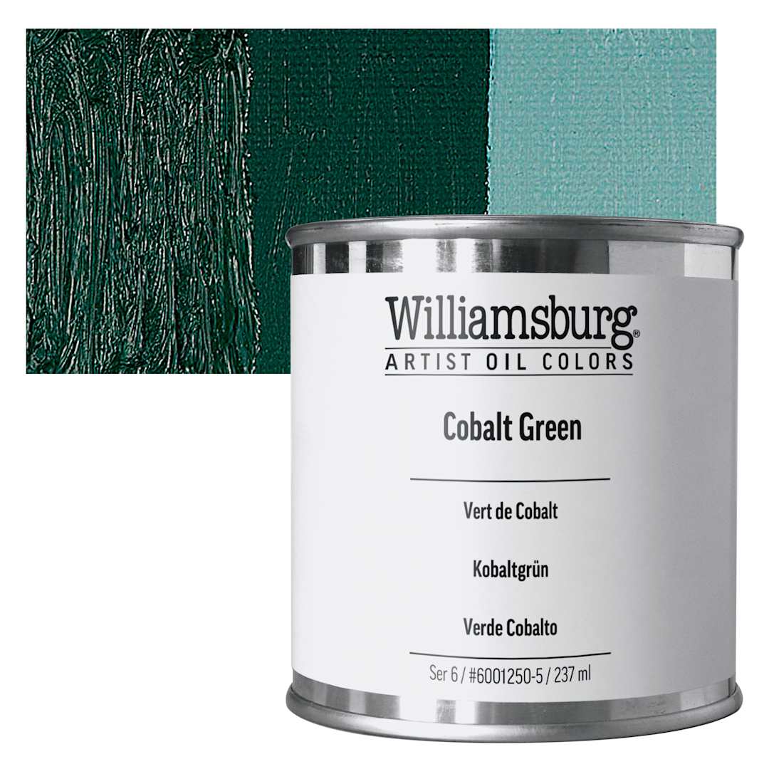 Open in modal - Williamsburg Handmade Oil Paint - Cobalt Green, 8 oz can and swatch