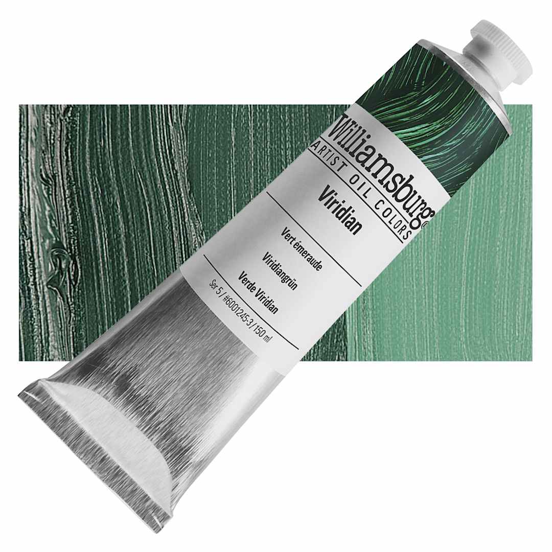Open in modal - Williamsburg Handmade Oil Paint - Viridian Green, 150 ml tube and swatch