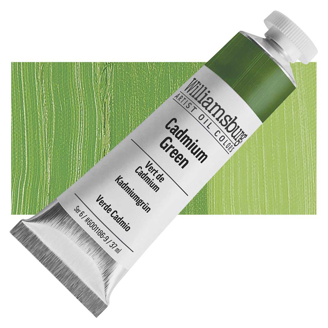 Open in modal - Williamsburg Handmade Oil Paint - Cadmium Green, 37 ml tube and swatch