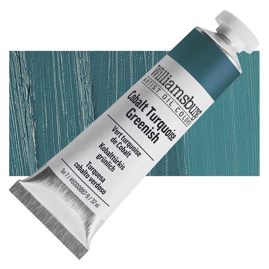 Open in modal - Williamsburg Handmade Oil Paint - Cobalt Turquoise Greenish, 37 ml tube and swatch