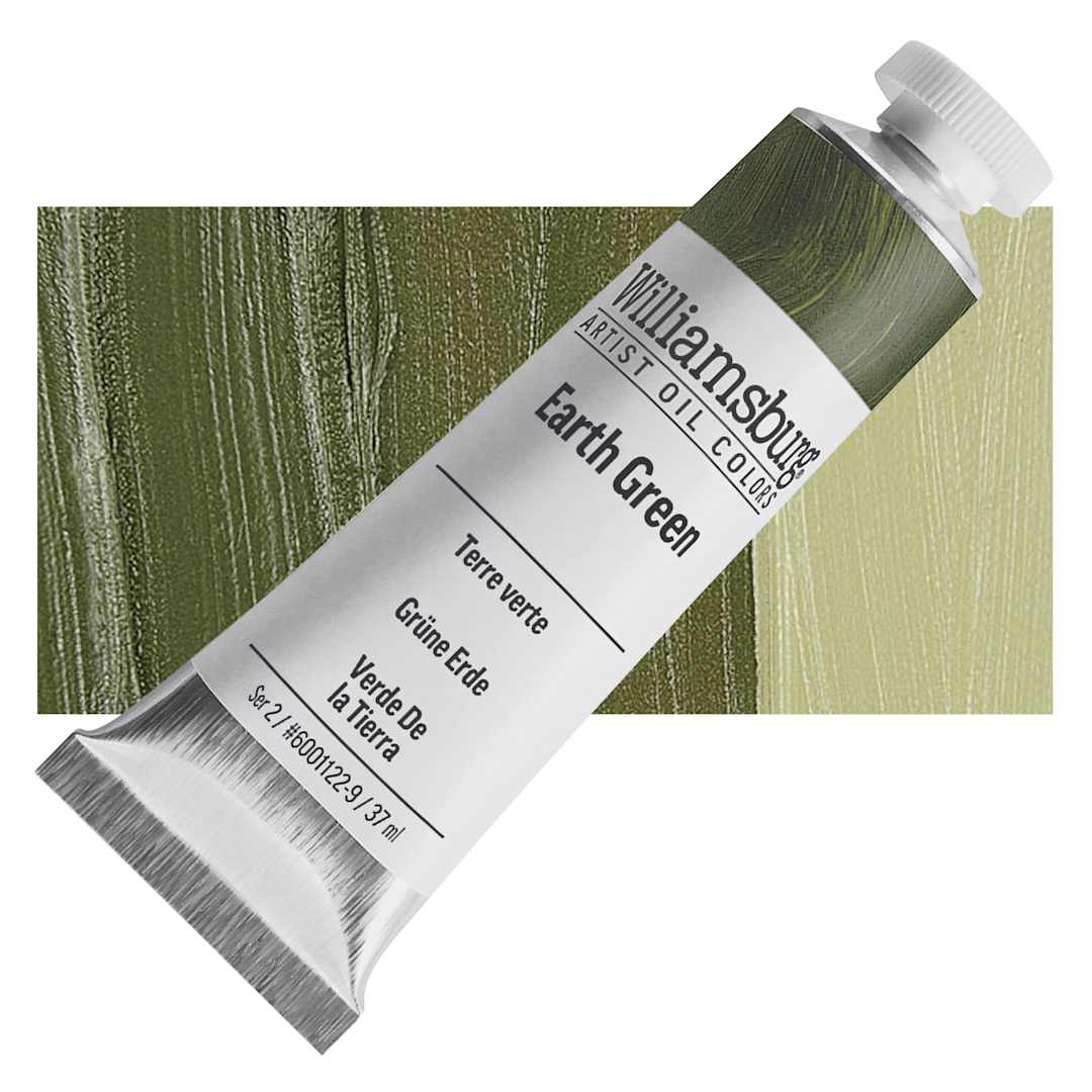 Open in modal - Williamsburg Handmade Oil Paint - Earth Green, 37 ml tube and swatch