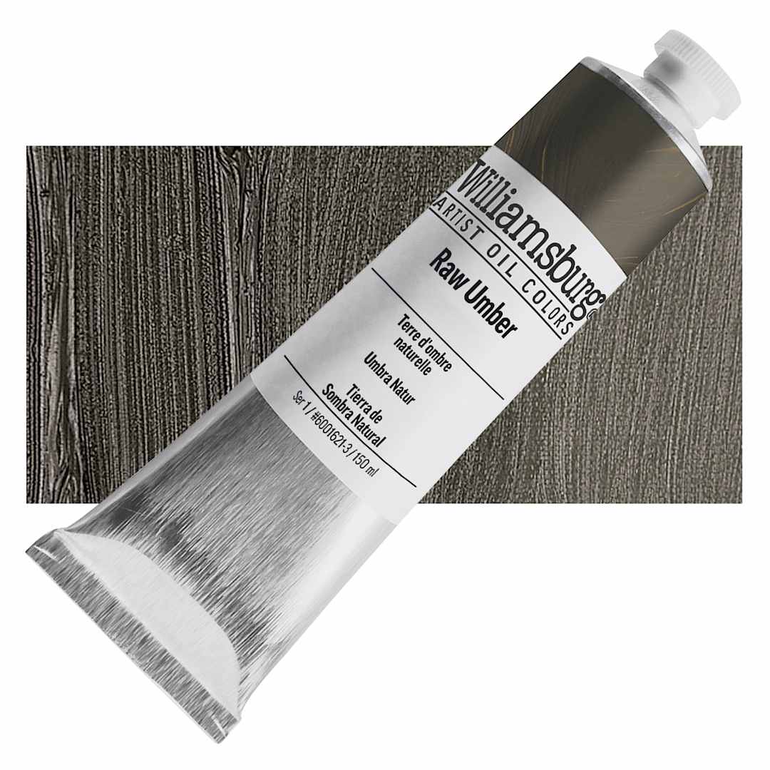 Open in modal - Williamsburg Handmade Oil Paint - Raw Umber, 150 ml tube and swatch