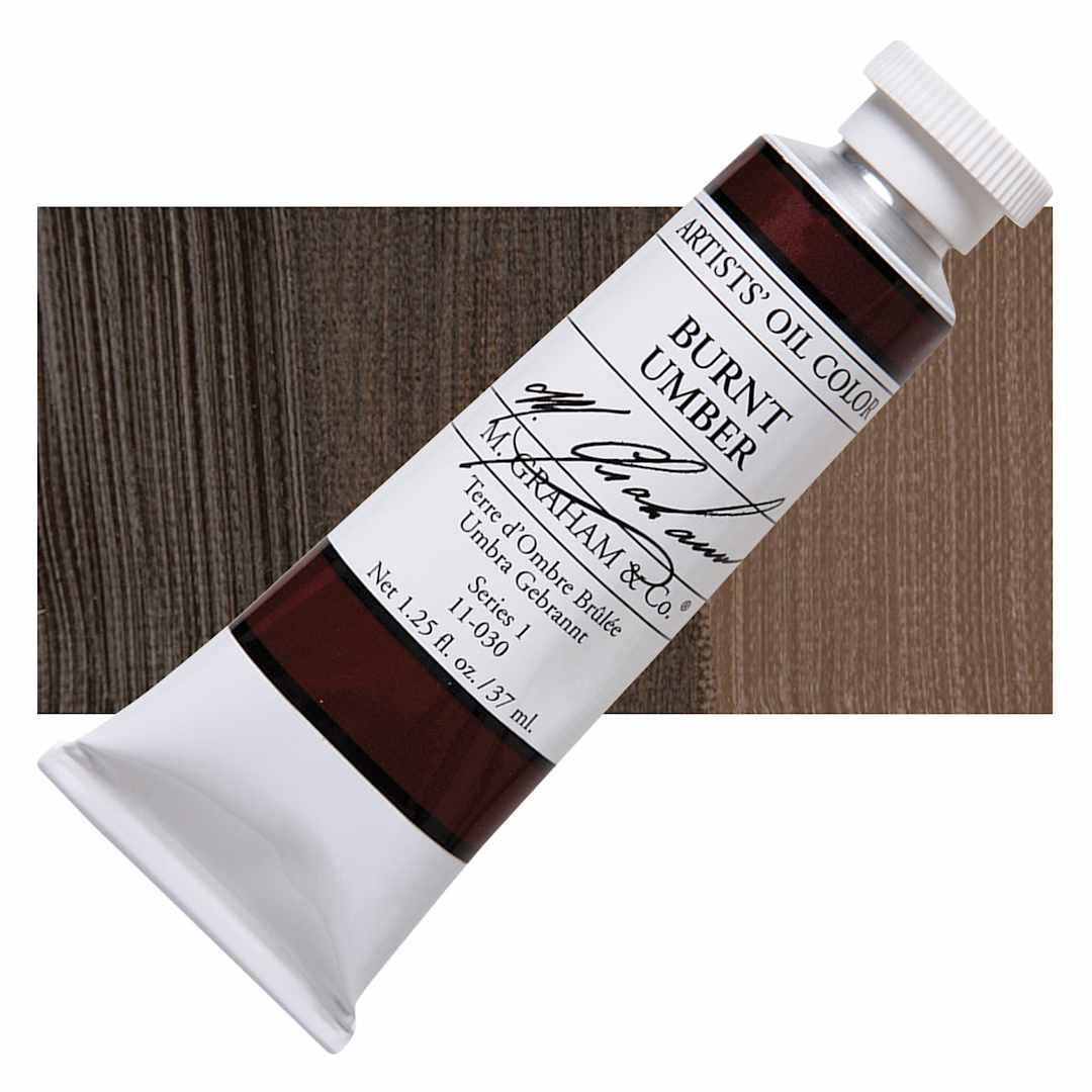Open in modal - M. Graham Artists' Oil Color - Burnt Umber, 37 ml tube and swatch