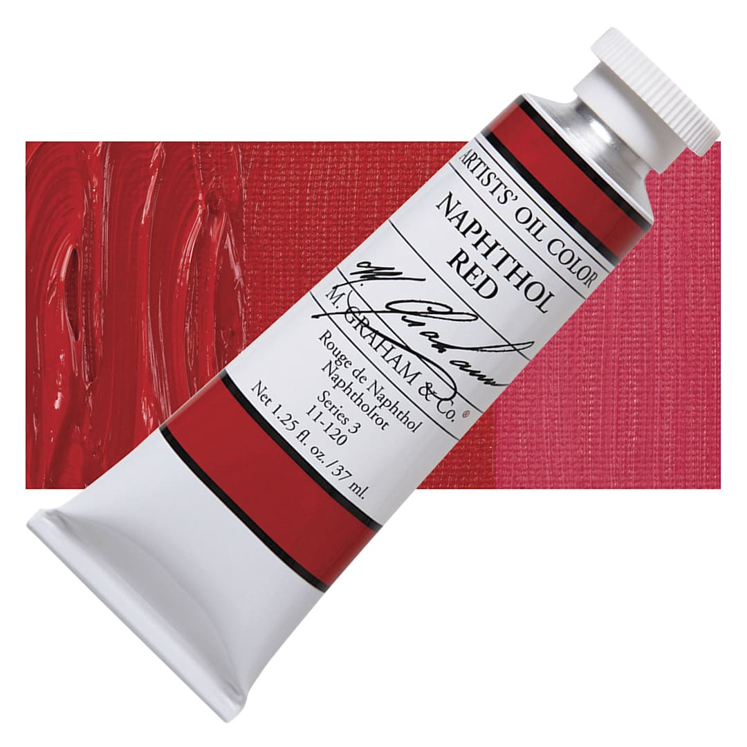 Open in modal - M. Graham Artists' Oil Color - Naphthol Red, 37 ml tube and swatch