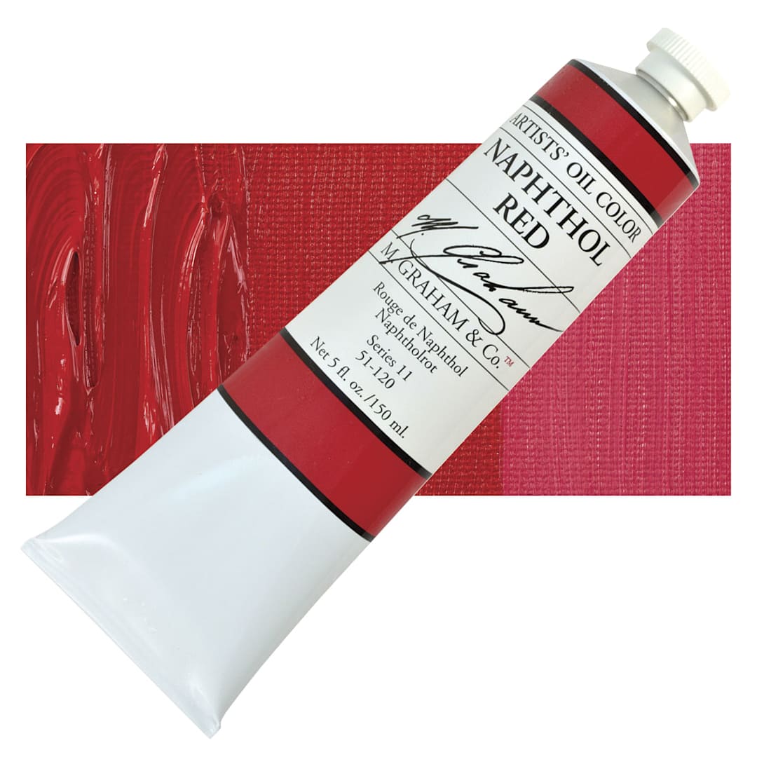 Open in modal - M. Graham Artists' Oil Color - Naphthol Red, 150 ml tube and swatch