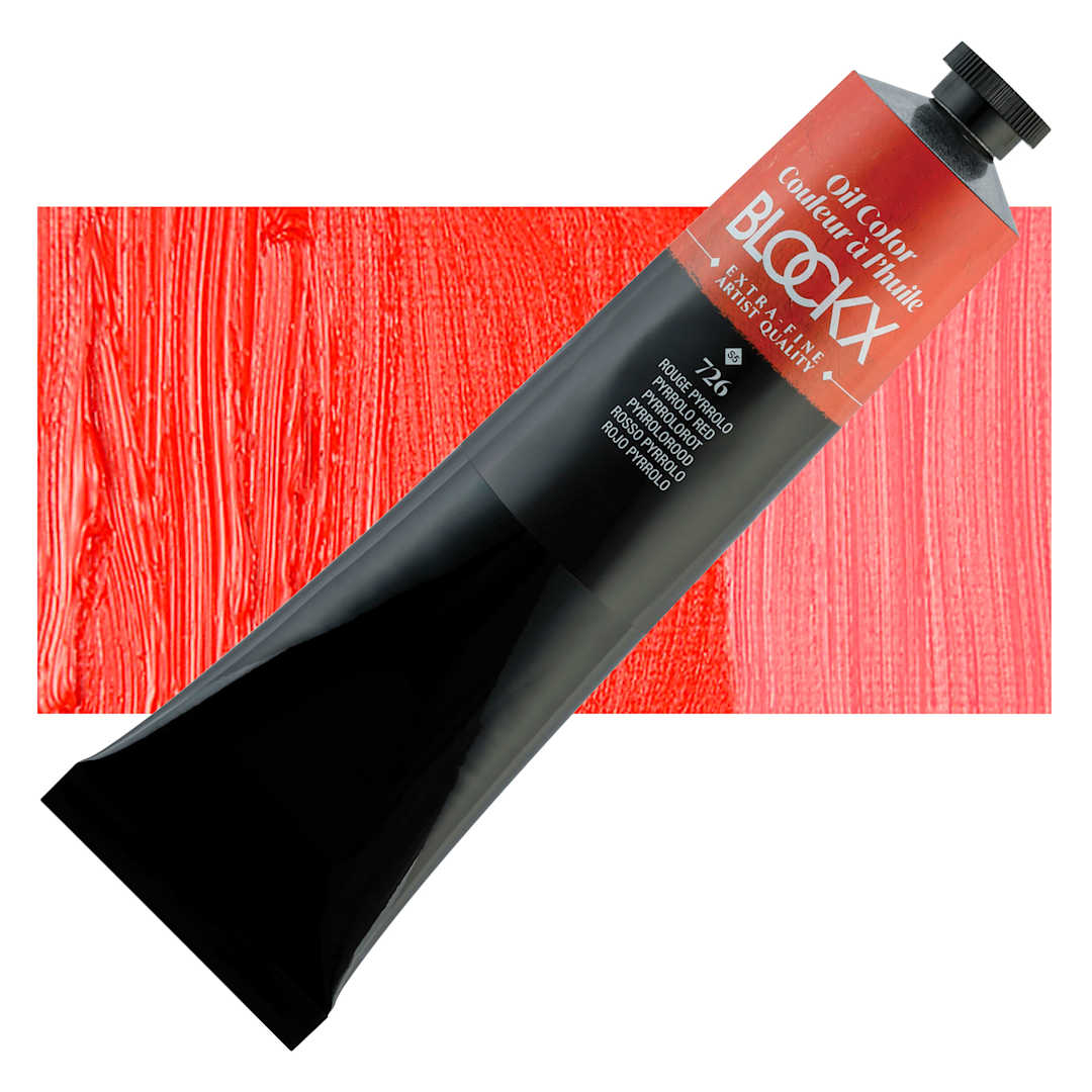Open in modal - Blockx Artist Oil Color - Pyrrolo Red, 200 ml tube and swatch