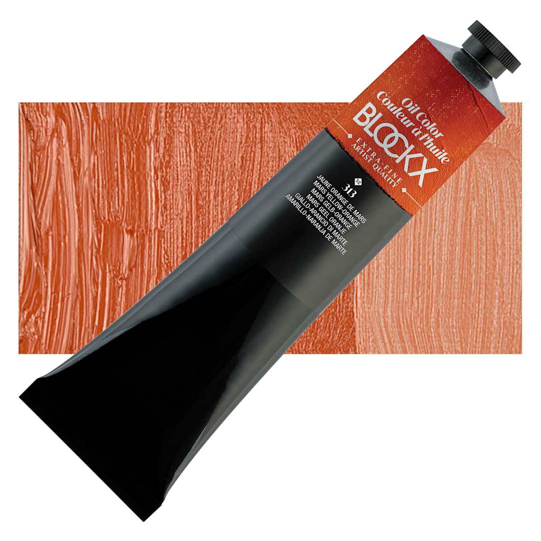 Open in modal - Blockx Artist Oil Color - Mars Yellow Orange, 200 ml tube and swatch