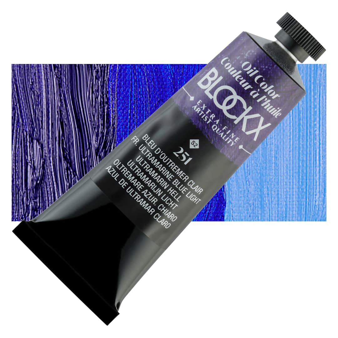 Open in modal - Blockx Artist Oil Color - French Ultramarine Blue Light, 35 ml tube and swatch