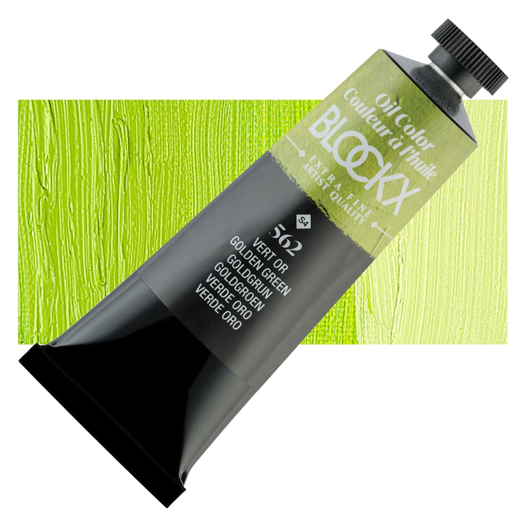 Open in modal - Blockx Artist Oil Color - Golden Green, 35 ml tube and swatch