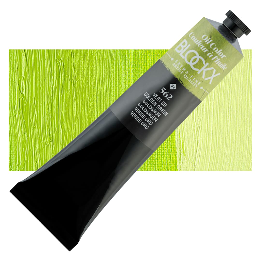 Open in modal - Blockx Artist Oil Color - Golden Green, 200 ml tube and swatch