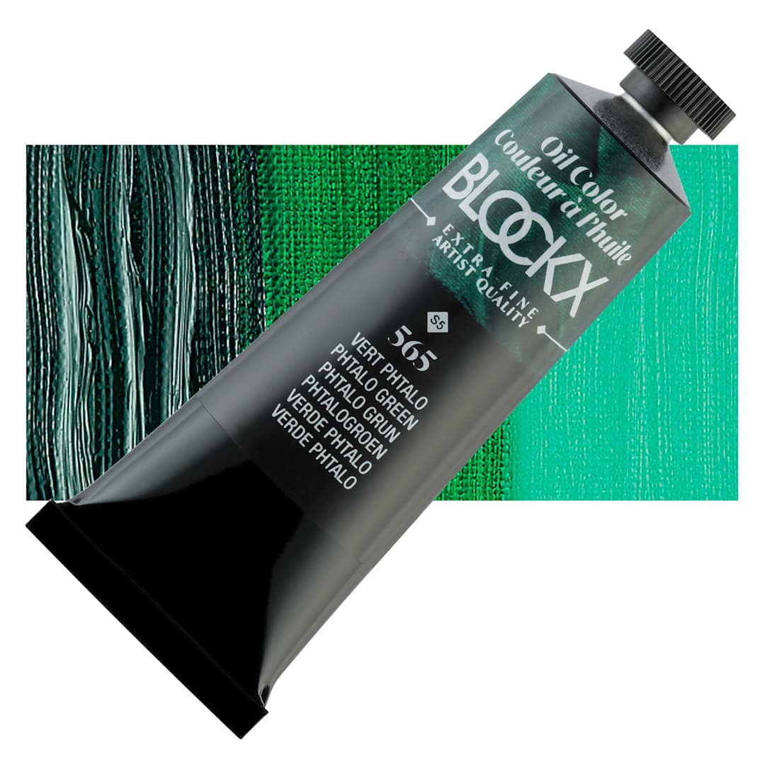Open in modal - Blockx Artist Oil Color - Phthalo Green, 35 ml tube and swatch