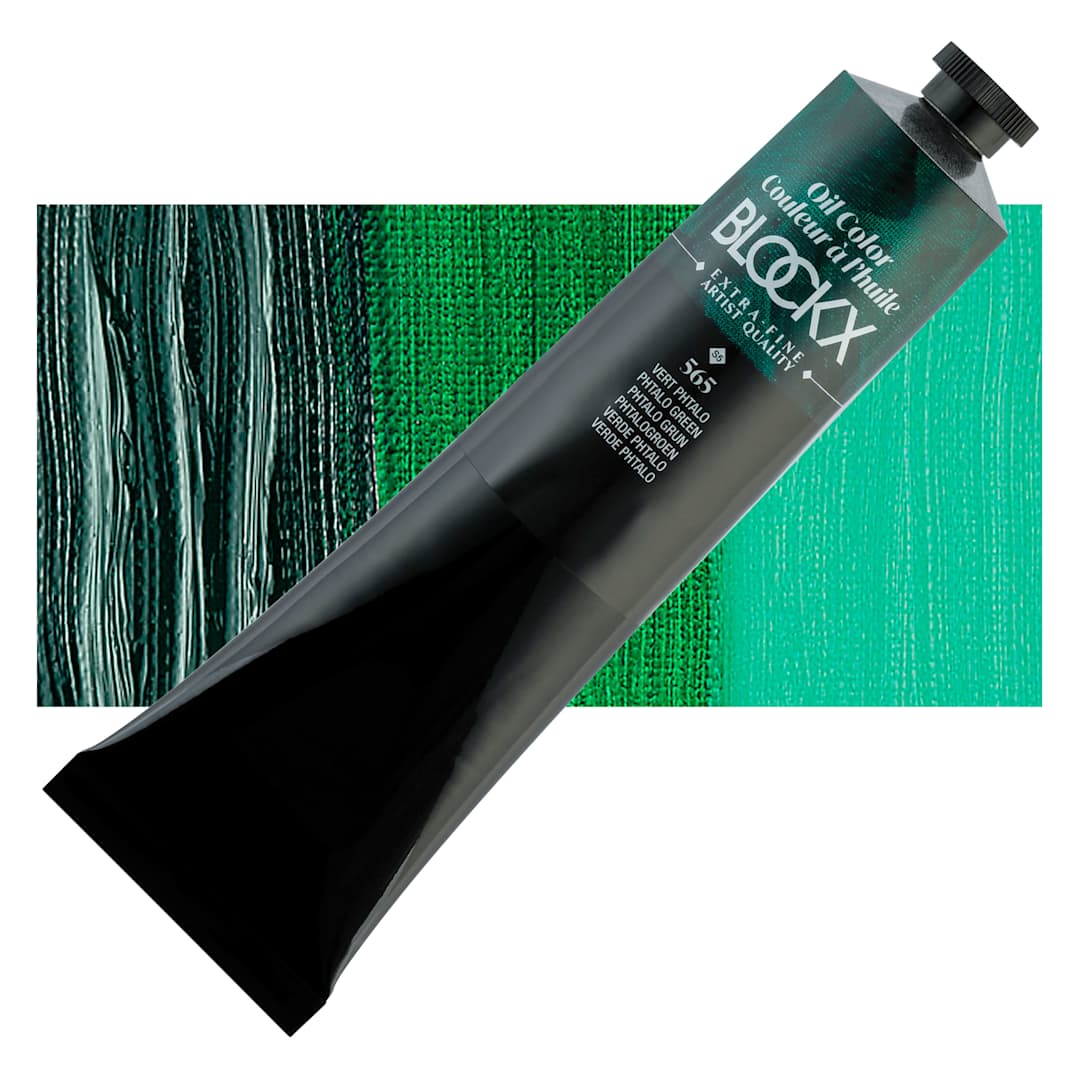 Open in modal - Blockx Artist Oil Color - Phthalo Green, 200 ml tube and swatch