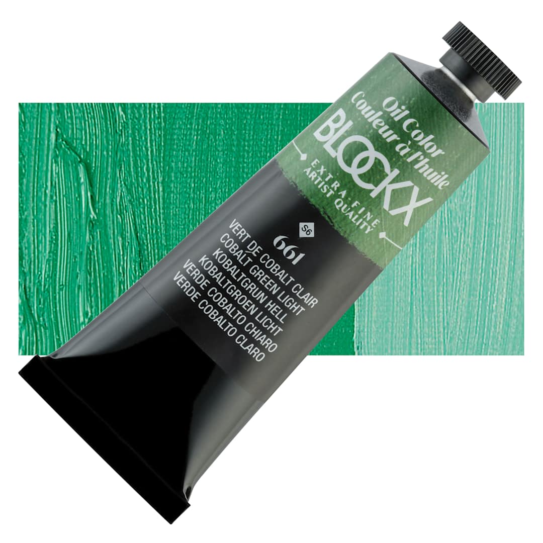 Open in modal - Blockx Artist Oil Color - Cobalt Green Light, 35 ml Tube and swatch