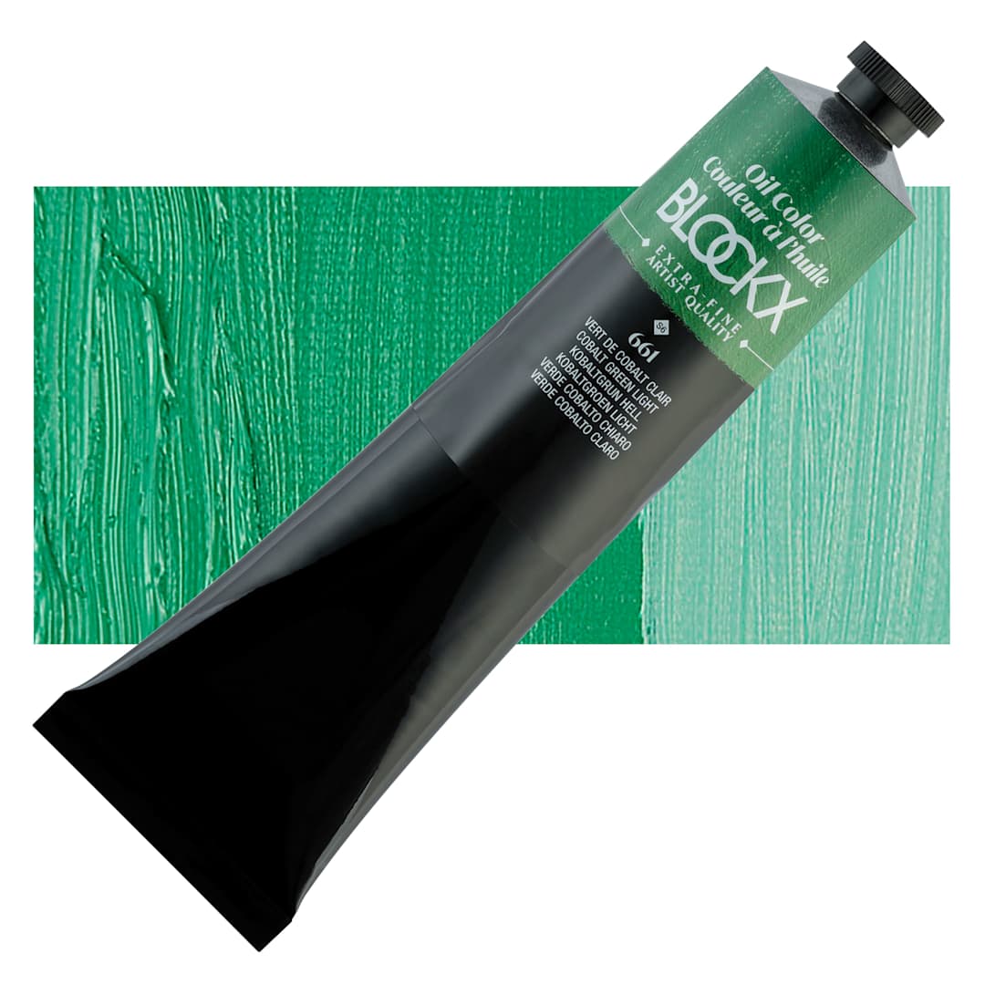Open in modal - Blockx Artist Oil Color - Cobalt Green Light, 200 ml Tube and swatch