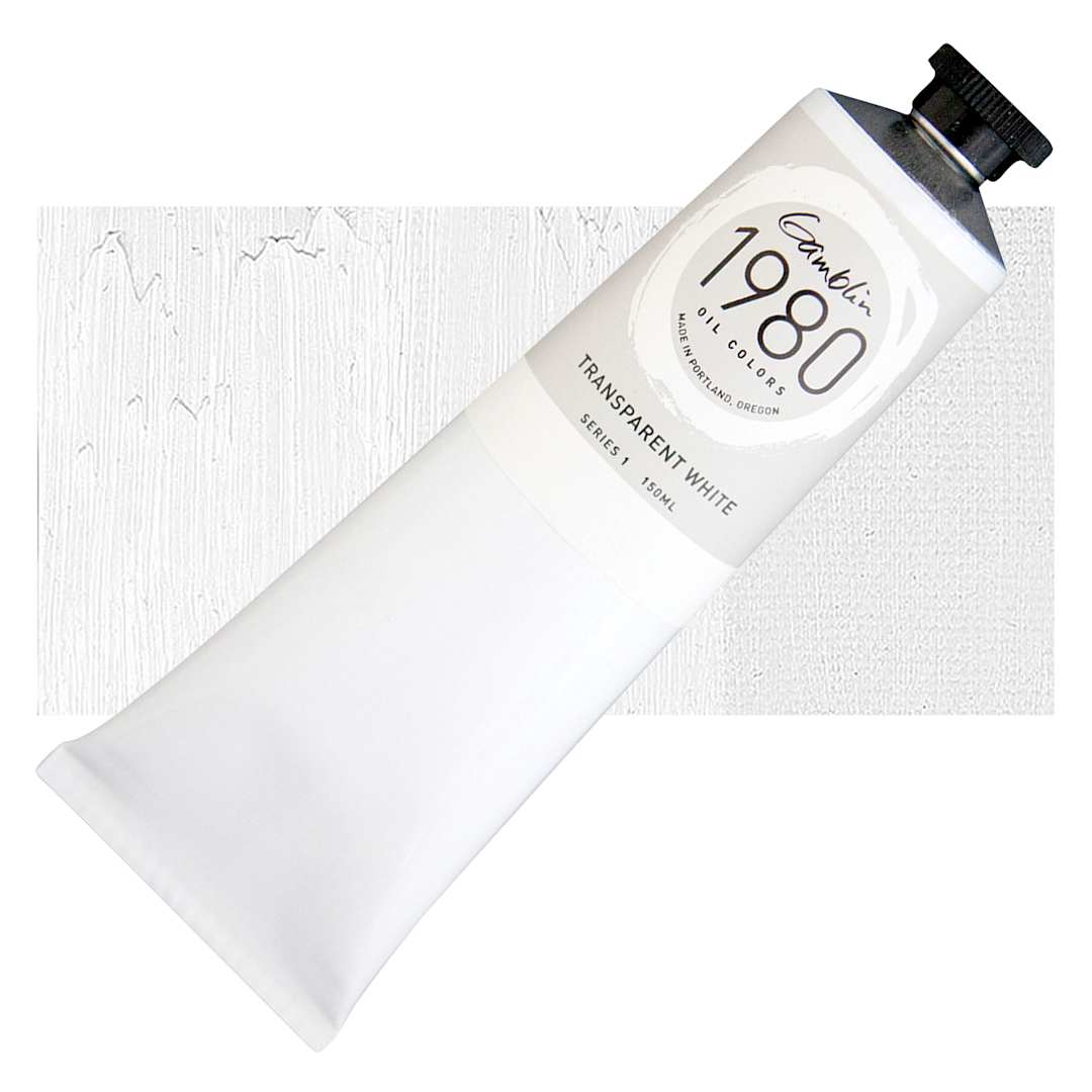 Open in modal - Gamblin 1980 Oil Paint - Transparent White, 150 ml tube and swatch