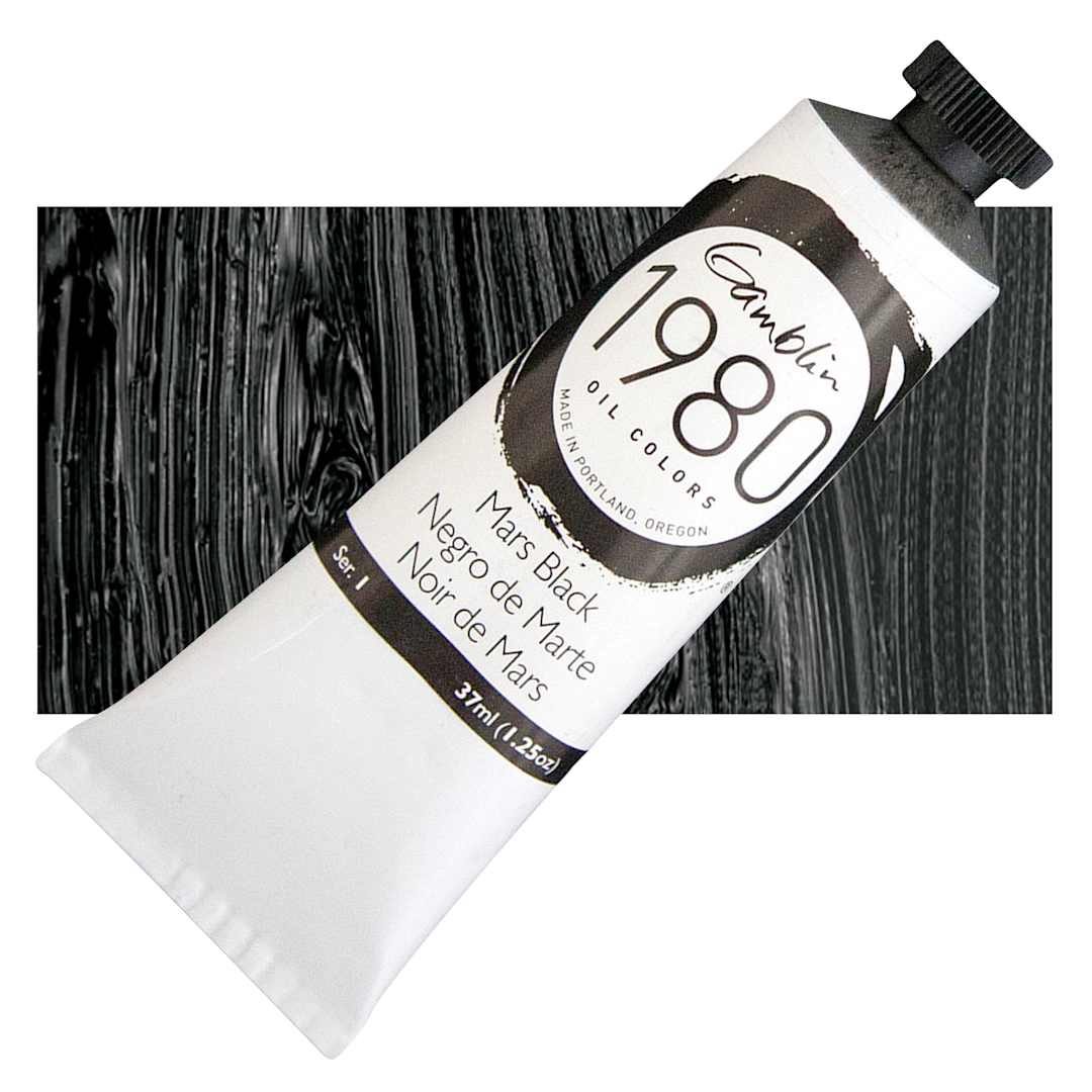 Open in modal - Gamblin 1980 Oil Paint - Mars Black, 37 ml tube and swatch