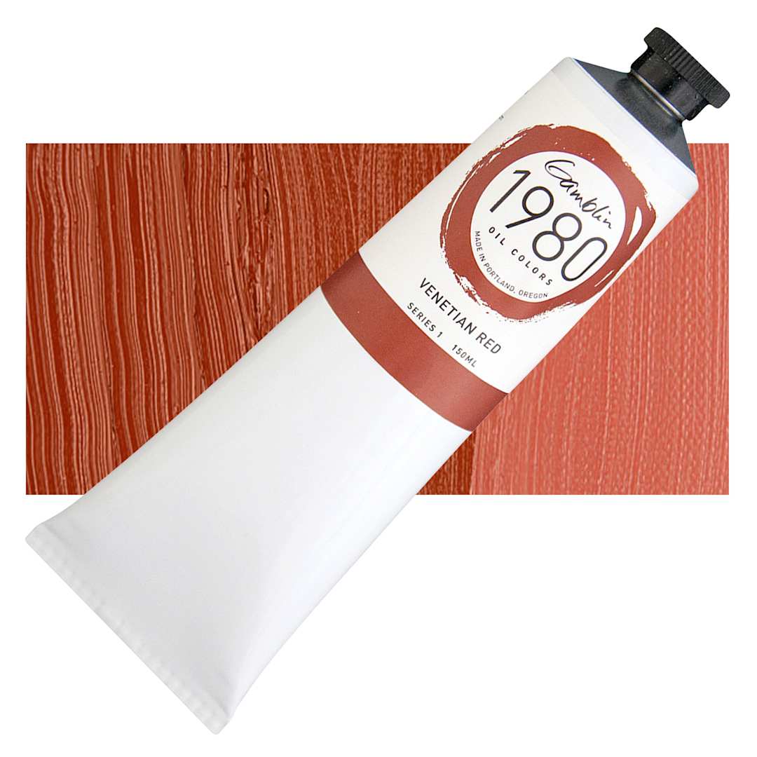 Open in modal - Gamblin 1980 Oil Paint - Venetian Red, 150 ml tube and swatch