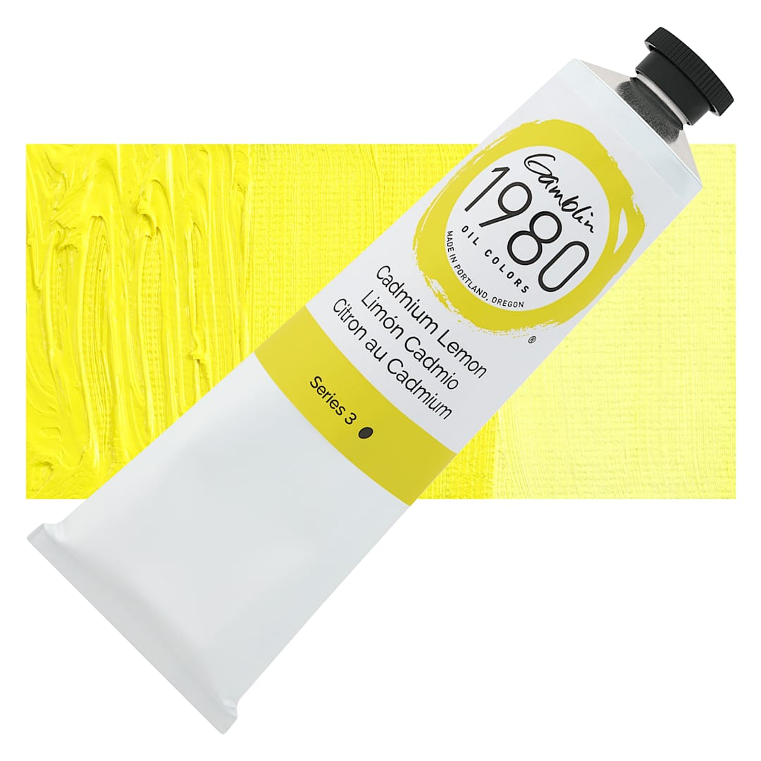 Open in modal - Gamblin 1980 Oils - Cadmium Lemon, 150 ml tube and swatch