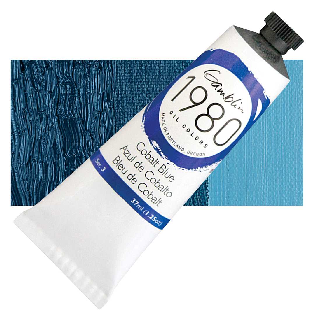 Open in modal - Gamblin 1980 Oil Paint - Cobalt Blue, 37 ml tube and swatch