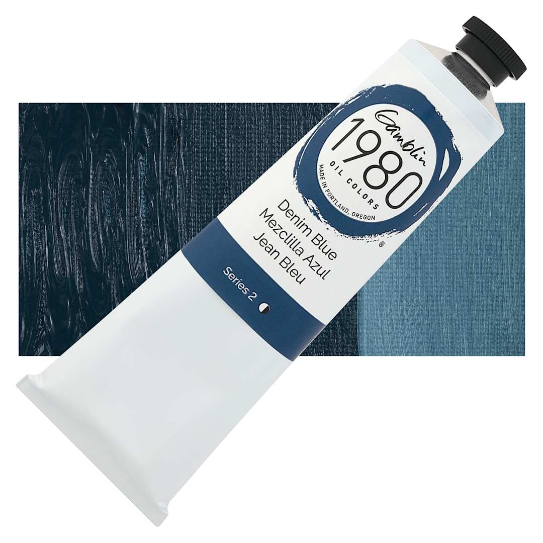 Open in modal - Gamblin 1980 Oils - Denim Blue, 150 ml tube and swatch